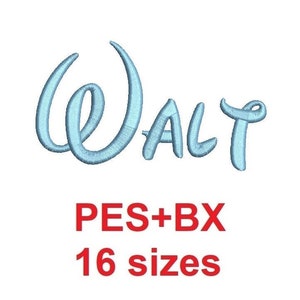 Walt embroidery PES+BX font Sizes 0.25 (1/4), 0.50 (1/2), 0.75 (3/4), 1, 1.5, 2, 2.5, 3, 3.5, 4, 4.5, 5, 5.5, 6, 6.5, and 7 inches