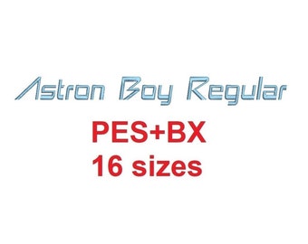 Astron Boy Regular™ fancy block embroidery font formats PES+BX 16 sizes French and English alphabet with commercial license (RLA)
