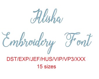 Alisha Script embroidery font dst/exp/jef/hus/vip/vp3/xxx 15 sizes small to large