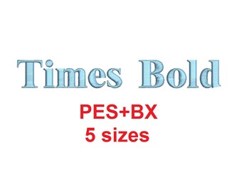 Times bold embroidery font formats bx (which converts to 17 machine formats), + pes, Sizes 0.25 (1/4), 0.50 (1/2), 1, 1.5 and 2"