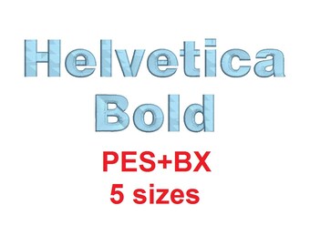 Helvetica Bold embroidery font formats bx (which converts to 17 machine formats), + pes, Sizes 0.25 (1/4), 0.50 (1/2), 1, 1.5 and 2