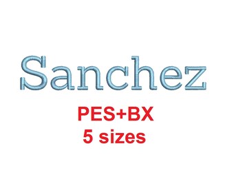 Sanchez embroidery font formats bx (which converts to 17 machine formats), + pes, Sizes 0.25 (1/4), 0.50 (1/2), 1, 1.5 and 2"