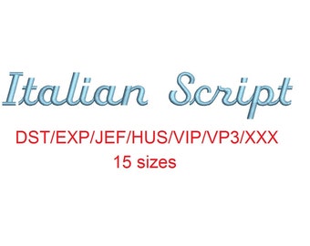 Italian Script embroidery font dst/exp/jef/hus/vip/vp3/xxx 15 sizes small to large