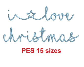 I Love Christmas embroidery font PES format 15 Sizes 0.25, 0.5, 1, 1.5, 2, 2.5, 3, 3.5, 4, 4.5, 5, 5.5, 6, 6.5, and 7