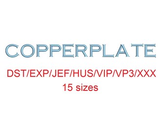 Copperplate embroidery font dst/exp/jef/hus/vip/vp3/xxx 15 sizes small to large