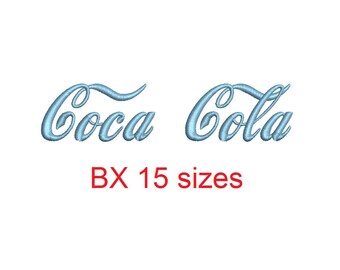 Coca Cola embroidery BX font Sizes 0.25 (1/4), 0.50 (1/2), 1, 1.5, 2, 2.5, 3, 3.5, 4, 4.5, 5, 5.5, 6, 6.5, and 7 inches