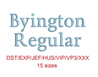 Byington Regular™ block embroidery font dst/exp/jef/hus/vip/vp3/xxx 15 sizes small to large (RLA)
