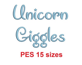 Unicorn Giggles embroidery font PES format 15 Sizes 0.25 (1/4), 0.5 (1/2), 1, 1.5, 2, 2.5, 3, 3.5, 4, 4.5, 5, 5.5, 6, 6.5, and 7" (MHA)