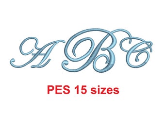 Edwardian Monogram font PES format Satin Stitches 15 Sizes 0.25 (1/4) up to 7 inches
