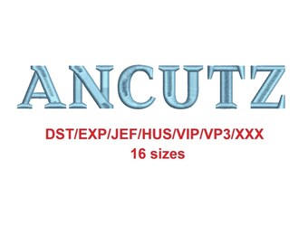 Ancutz embroidery font formats PES+BX 16 sizes French and English alphabet with commercial license (CFA)