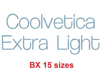 Coolvetica Extra Light™ embroidery BX font Sizes 0.25 (1/4), 0.50 (1/2), 1, 1.5, 2, 2.5, 3, 3.5, 4, 4.5, 5, 5.5, 6, 6.5, and 7 inches (RLA)