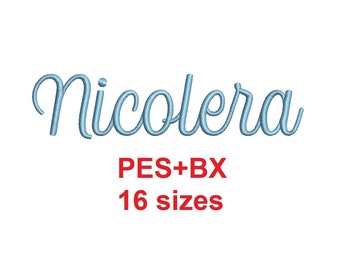 Nicolera script embroidery font formats PES+BX 16 sizes French and English alphabet with commercial license (SNA)