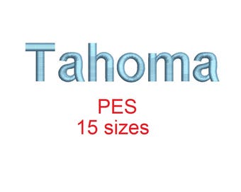 Tahoma embroidery font PES format 15 Sizes 0.25 (1/4), 0.5 (1/2), 1, 1.5, 2, 2.5, 3, 3.5, 4, 4.5, 5, 5.5, 6, 6.5, and 7 inches