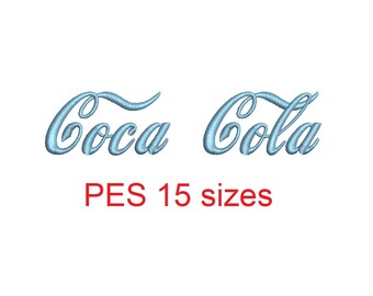 Coca Cola embroidery font PES format 15 Sizes instant download 0.25, 0.5, 1, 1.5, 2, 2.5, 3, 3.5, 4, 4.5, 5, 5.5, 6, 6.5, and 7 inches