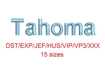 Tahoma embroidery font dst/exp/jef/hus/vip/vp3/xxx 15 sizes small to large