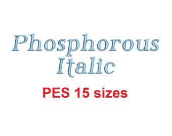 Phosphorous Italic embroidery font PES format 15 Sizes instant download 0.25, 0.5, 1, 1.5, 2, 2.5, 3, 3.5, 4, 4.5, 5, 5.5, 6, 6.5, and 7"