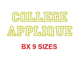 College Applique BX font Sizes 1, 1.5, 2, 2.5, 3, 3.5, 4, 4.5, and 5 inches