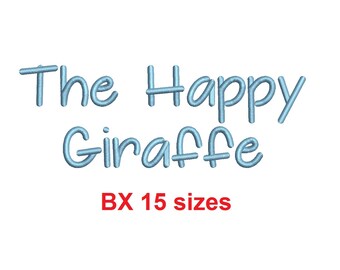 The Happy Giraffe embroidery BX font Sizes 0.25 (1/4), 0.50 (1/2), 1, 1.5, 2, 2.5, 3, 3.5, 4, 4.5, 5, 5.5, 6, 6.5, and 7
