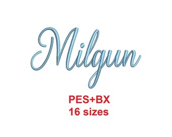 Milgun embroidery font formats PES+BX 16 sizes French and English alphabet with commercial license (SNA)