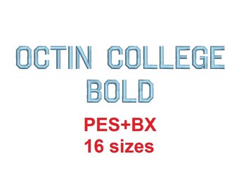 Octin College Bold block embroidery font formats PES+BX 16 sizes French and English alphabet with commercial license (RLA)