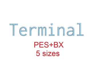 Terminal embroidery font formats bx (which converts to 17 machine formats), + pes, Sizes 0.50 (1/2), 0.75 (3/4), 1, 1.5 and 2"