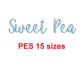 Sweet Pea embroidery font PES format 15 Sizes 0.25 (1/4), 0.5 (1/2), 1, 1.5, 2, 2.5, 3, 3.5, 4, 4.5, 5, 5.5, 6, 6.5, and 7 inches