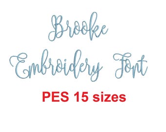 Brooke Script embroidery font PES format 15 Sizes 0.25 (1/4), 0.5 (1/2), 1, 1.5, 2, 2.5, 3, 3.5, 4, 4.5, 5, 5.5, 6, 6.5, and 7 inches