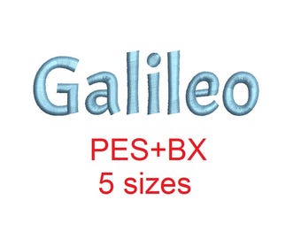 Galileo embroidery font formats bx (which converts to 17 machine formats), + pes, Sizes 0.50 (1/2), 0.75 (3/4), 1, 1.5 and 2"