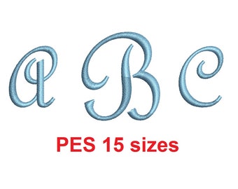 French Script Monogram font PES format Satin Stitches 15 Sizes 0.25 (1/4) up to 7 inches