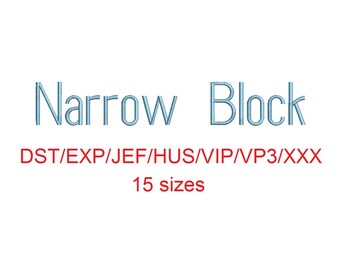 Narrow Block embroidery font dst/exp/jef/hus/vip/vp3/xxx 15 sizes small to large