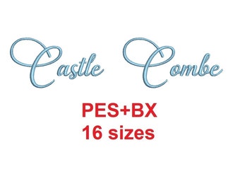 Castle Combe embroidery font formats PES+BX 16 sizes French and English alphabet with commercial license (CFA)