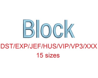 Block embroidery font dst/exp/jef/hus/vip/vp3/xxx 15 sizes small to large