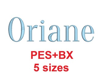 Oriane embroidery font formats bx (which converts to 17 machine formats), + pes, Sizes 0.25 (1/4), 0.50 (1/2), 1, 1.5 and 2"