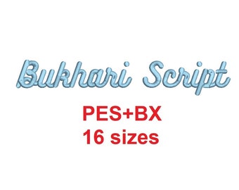 Bukhari Script embroidery font formats PES+BX 16 sizes French and English alphabet