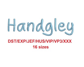 Handgley embroidery font dst/exp/jef/hus/vip/vp3/xxx 16 sizes French and English alphabet with commercial license (SNA)
