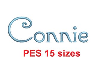 Connie embroidery font PES format 15 Sizes 0.25 (1/4), 0.5 (1/2), 1, 1.5, 2, 2.5, 3, 3.5, 4, 4.5, 5, 5.5, 6, 6.5, and 7 inches