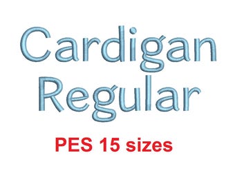 Cardigan Regular™ block embroidery font PES 15 Sizes 0.25 (1/4), 0.5 (1/2), 1, 1.5, 2, 2.5, 3, 3.5, 4, 4.5, 5, 5.5, 6, 6.5, and 7" (RLA)