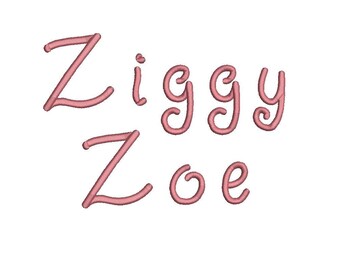 Ziggy Zoe embroidery font formats dst, exp, pes, jef and xxx, Sizes 1, 1.5 and 2 inches, instant download