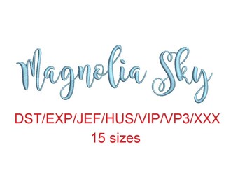 Magnolia Sky embroidery font dst/exp/jef/hus/vip/vp3/xxx 15 sizes small to large
