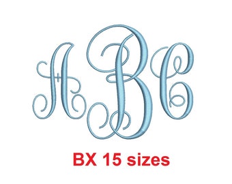 Vine Monogram embroidery BX font Satin Stitches 15 Sizes 0.25 (1/4) up to 7 inches