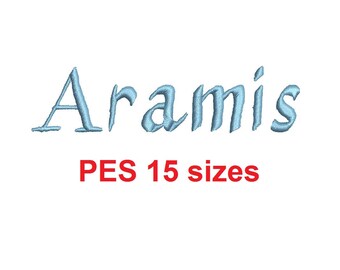 Aramis embroidery font PES format 15 Sizes instant download 0.25, 0.5, 1, 1.5, 2, 2.5, 3, 3.5, 4, 4.5, 5, 5.5, 6, 6.5, and 7 inches