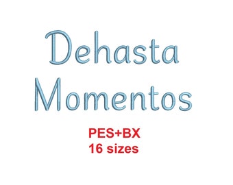 Dehasta Momentos script embroidery font formats PES+BX 16 sizes French and English alphabet with commercial license (SNA)