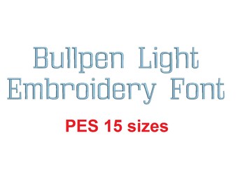 Bullpen Light™ embroidery font PES 15 Sizes 0.25 (1/4), 0.5 (1/2), 1, 1.5, 2, 2.5, 3, 3.5, 4, 4.5, 5, 5.5, 6, 6.5, and 7 inches (RLA)