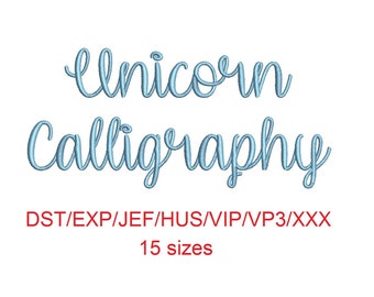 Unicorn Calligraphy embroidery font dst/exp/jef/hus/vip/vp3/xxx 15 sizes small to large (MHA)