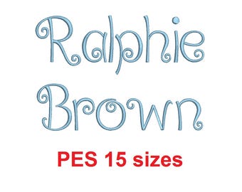Ralphie Brown embroidery font PES format 15 Sizes 0.25 (1/4), 0.5 (1/2), 1, 1.5, 2, 2.5, 3, 3.5, 4, 4.5, 5, 5.5, 6, 6.5, and 7 inches