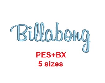 Billabong embroidery font formats bx (which converts to 17 machine formats), + pes, Sizes 0.25 (1/4), 0.50 (1/2), 1, 1.5 and 2"