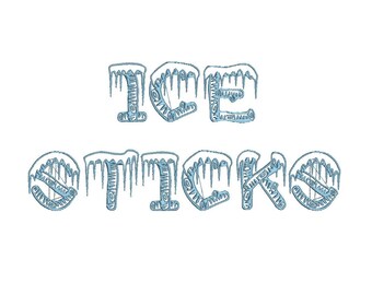 Ice Sticks embroidery font formats dst, exp, pes, jef and xxx, Sizes 1, 1.5 and 2 inches, instant download