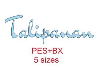 Talipanan embroidery font formats bx (which converts to 17 machine formats), + pes, Sizes 0.50 (1/2), 0.75 (3/4), 1, 1.5 and 2