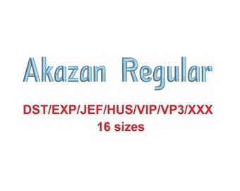 Akazan Regular™ block embroidery font dst/exp/jef/hus/vip/vp3/xxx 15 sizes small to large (RLA)