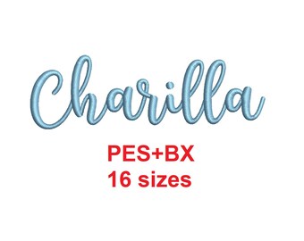 Charilla script embroidery font formats PES+BX 16 sizes French and English alphabet with commercial license (SNA)